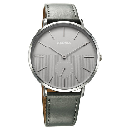 Sonata Ascent Quartz Analog Grey Dial Leather Strap Watch For Men image 1