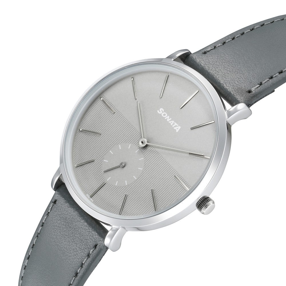Sonata Ascent Quartz Analog Grey Dial Leather Strap Watch For Men image 2