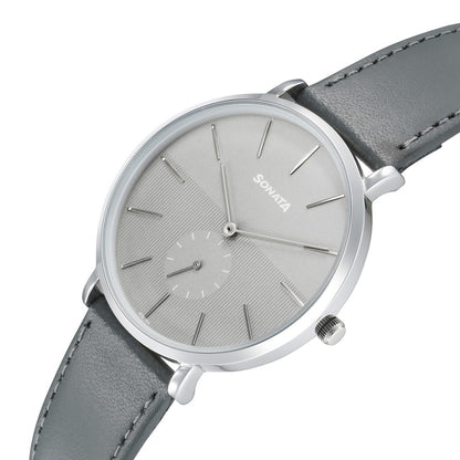 Sonata Ascent Quartz Analog Grey Dial Leather Strap Watch For Men image 2