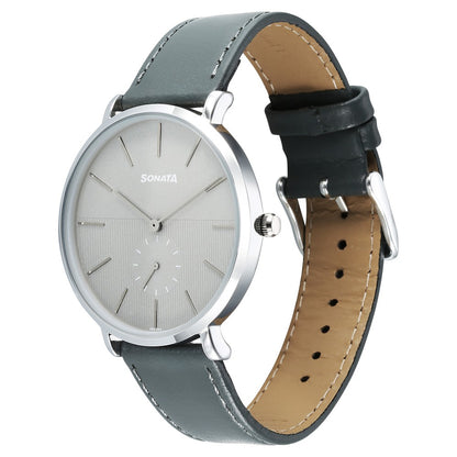 Sonata Ascent Quartz Analog Grey Dial Leather Strap Watch For Men image 3