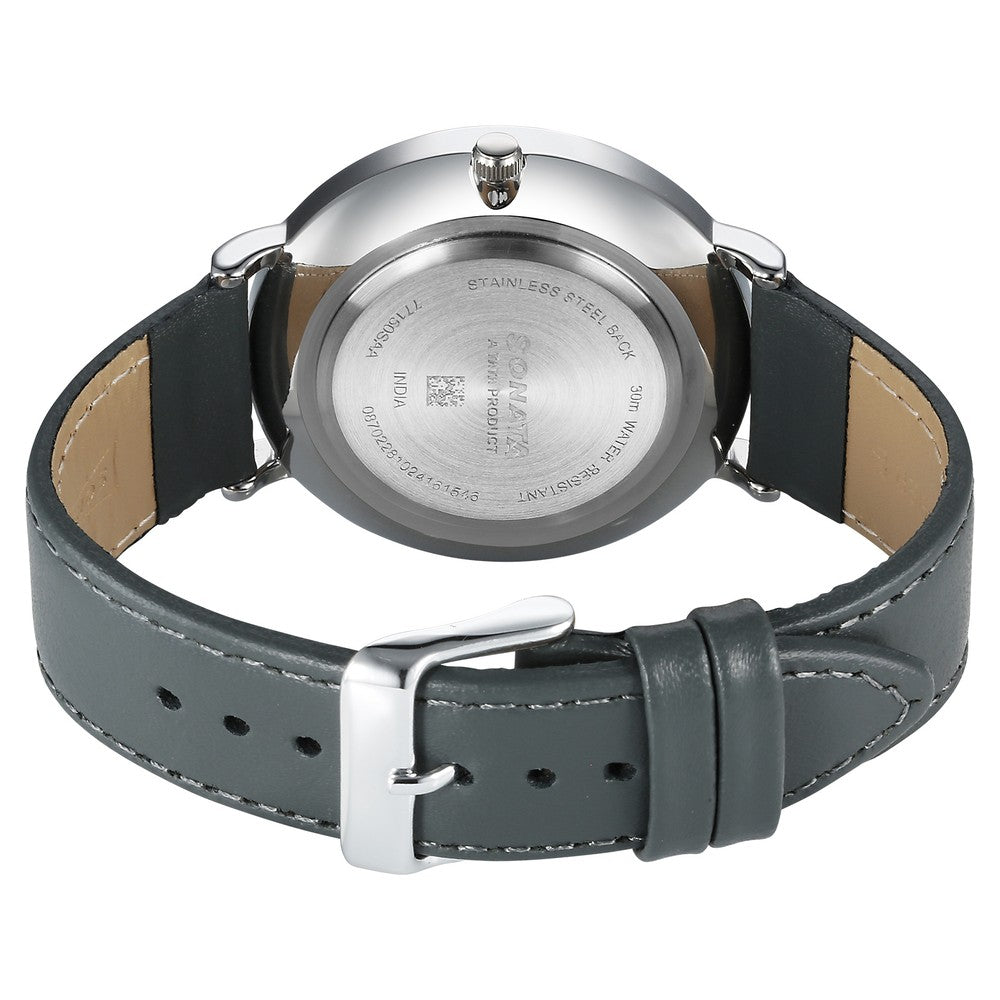 Sonata Ascent Quartz Analog Grey Dial Leather Strap Watch For Men image 4