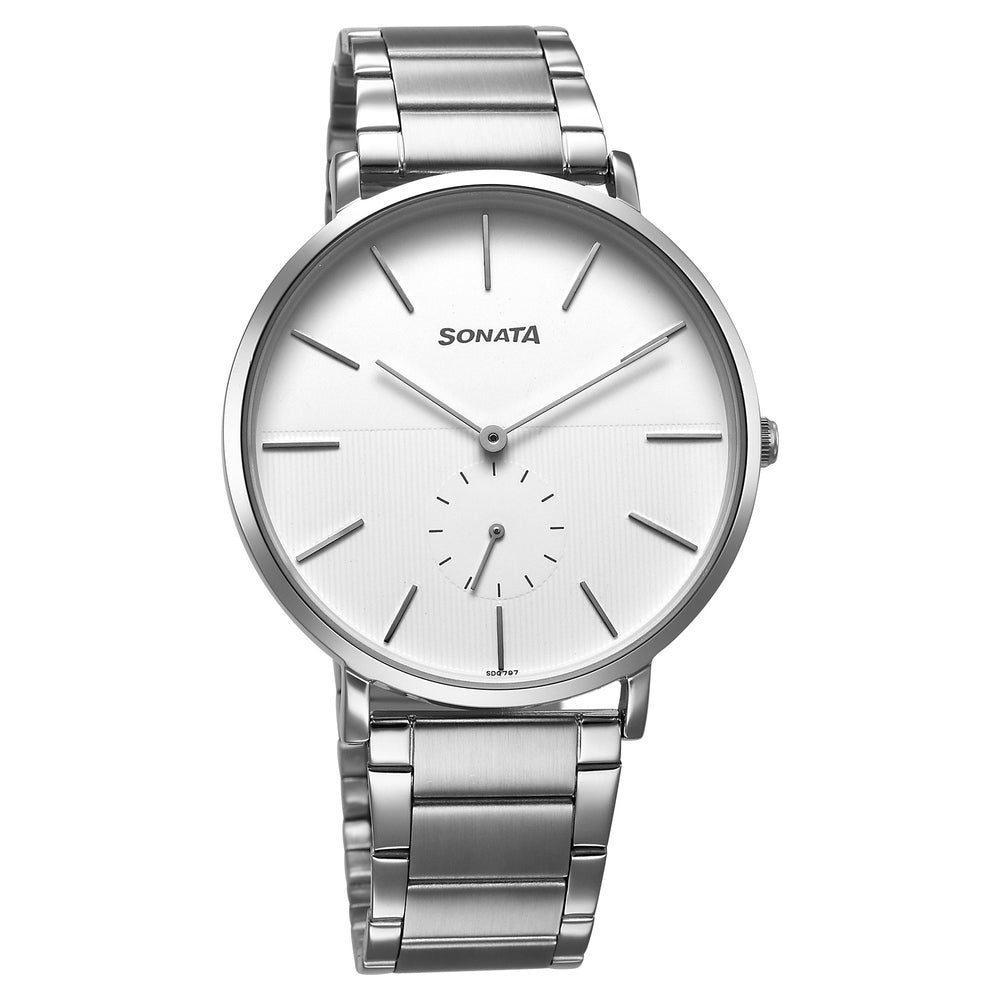Sonata Ascent Quartz Analog White Dial Stainless Steel Strap Watch For Men image 1
