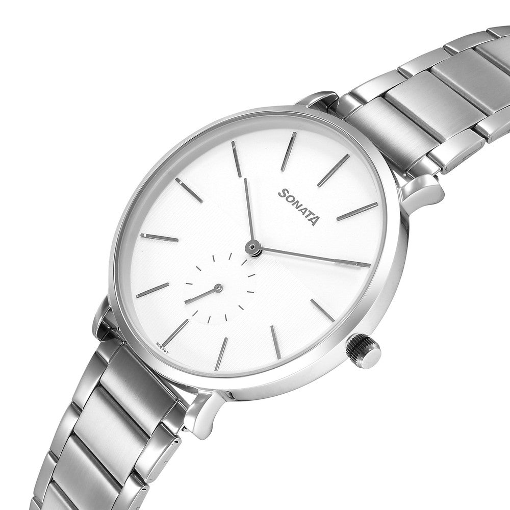 Sonata Ascent Quartz Analog White Dial Stainless Steel Strap Watch For Men image 2