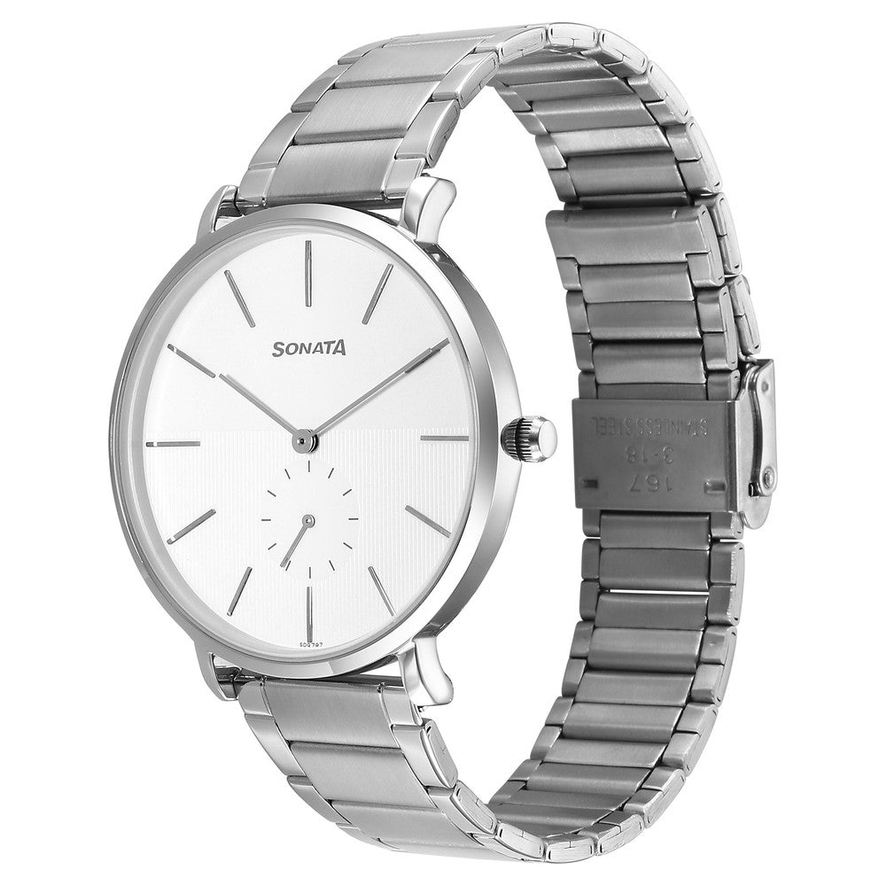 Sonata Ascent Quartz Analog White Dial Stainless Steel Strap Watch For Men image 3