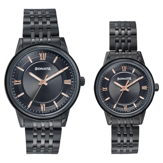 Sonata Wedding Edit Quartz Analog Black Dial Stainless Steel Strap Watch For Pair Style NU7715487076NM01 image 2