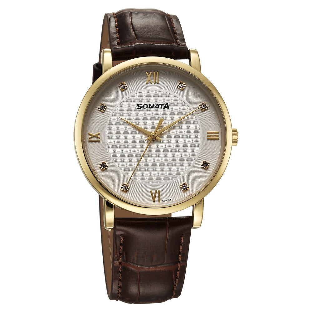 Sonata Wedding Quartz Analog Off White Dial Leather Strap Watch For Men image 1