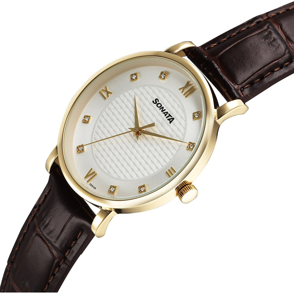 Sonata Wedding Quartz Analog Off White Dial Leather Strap Watch For Men image 2