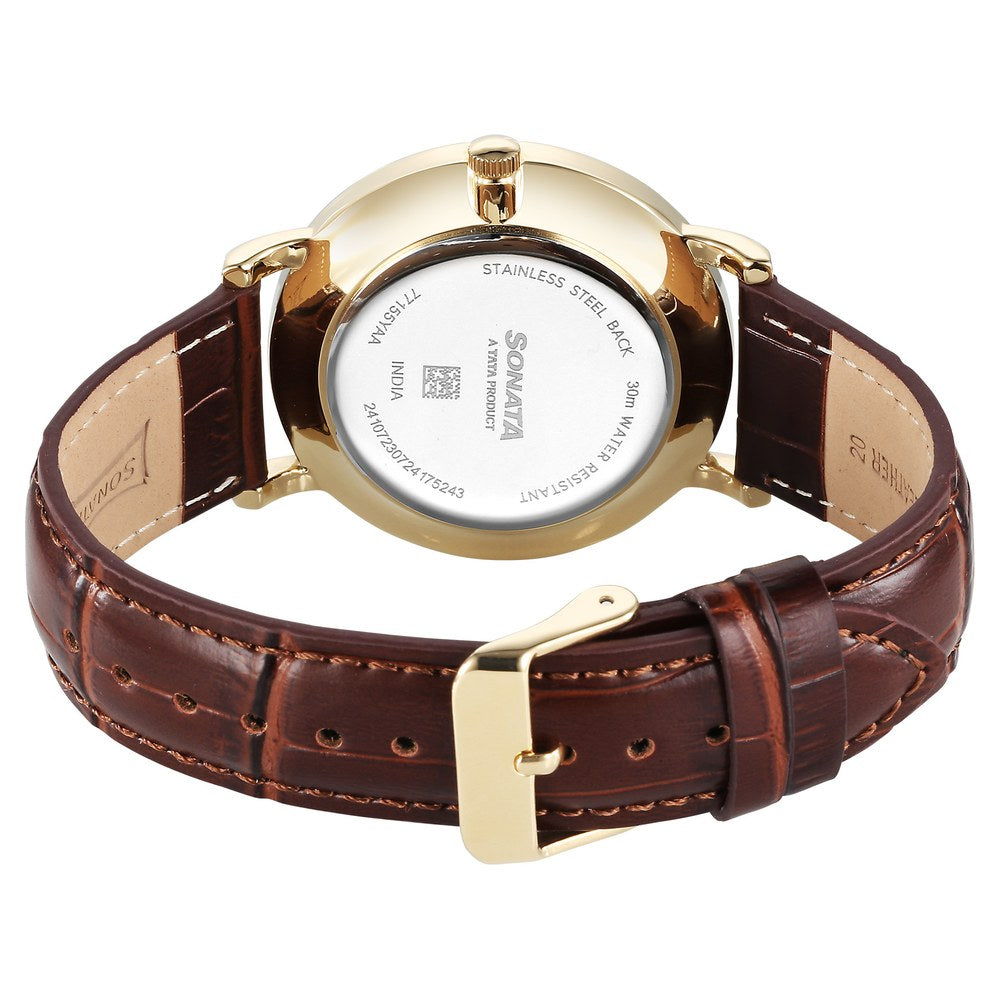 Sonata Wedding Quartz Analog Off White Dial Leather Strap Watch For Men image 4