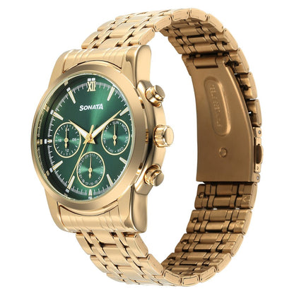 Sonata Wedding Multifunction Green Dial Stainless Steel Strap Watch For Men image 3