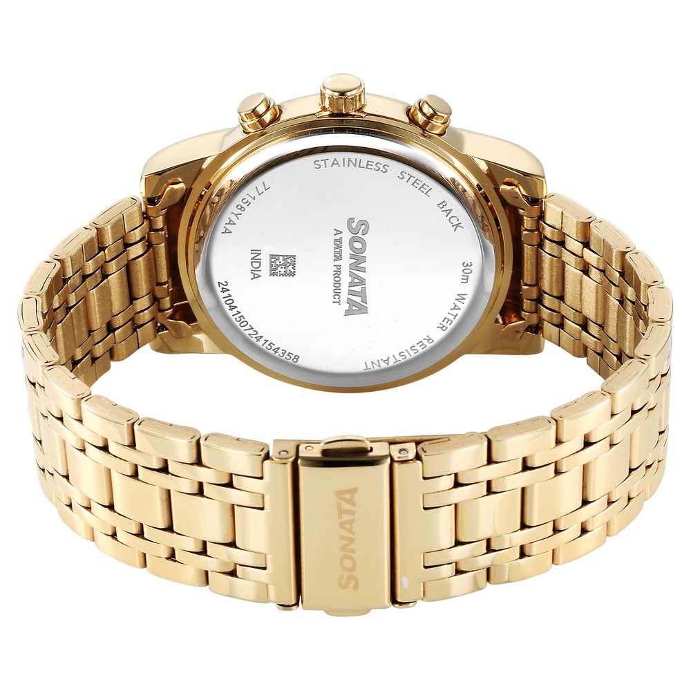 Sonata Wedding Multifunction Green Dial Stainless Steel Strap Watch For Men image 4