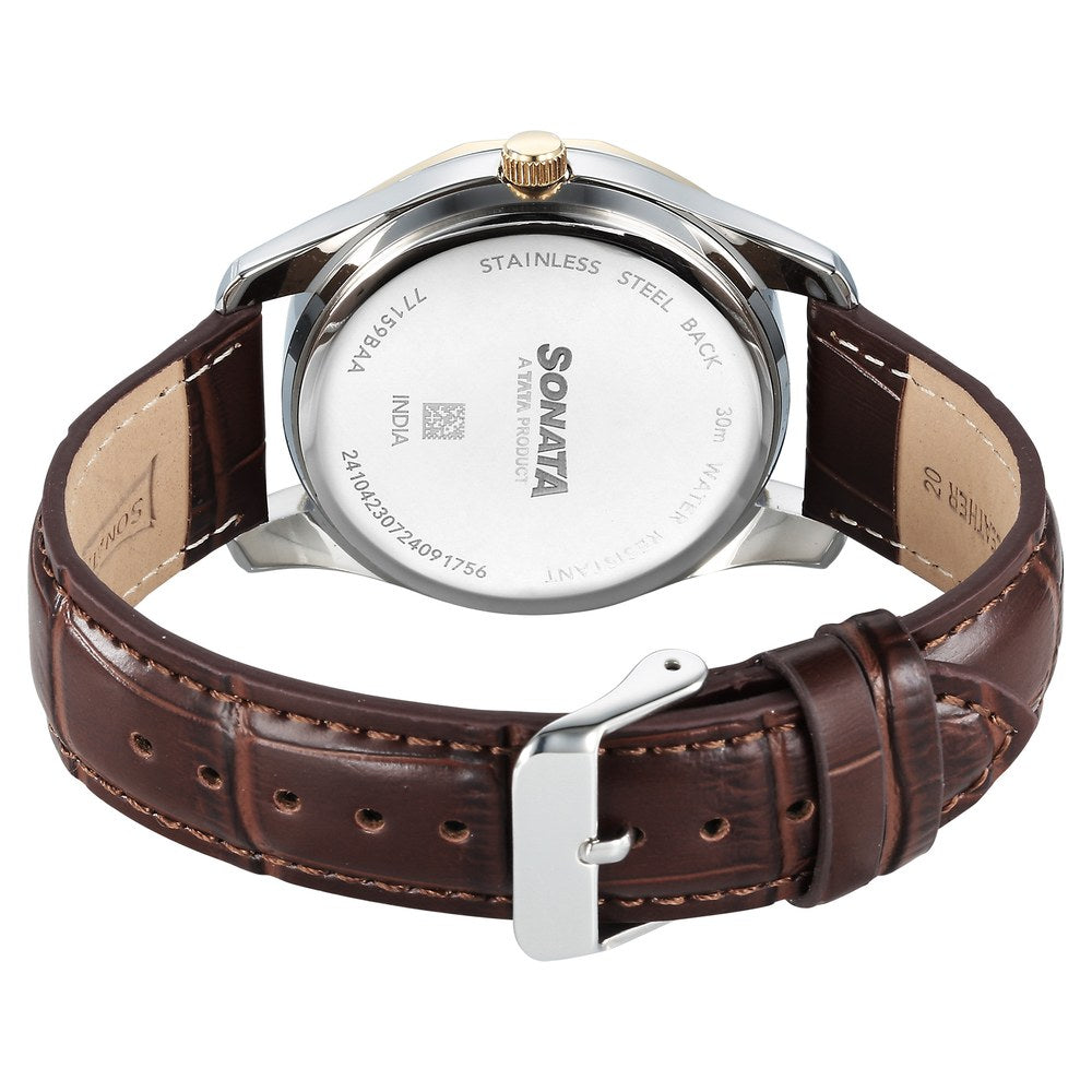 Sonata Wedding Quartz Analog Black Dial Leather Strap Watch For Men image 4