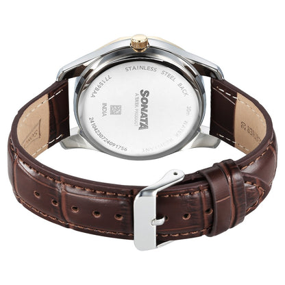 Sonata Wedding Quartz Analog Black Dial Leather Strap Watch For Men image 4