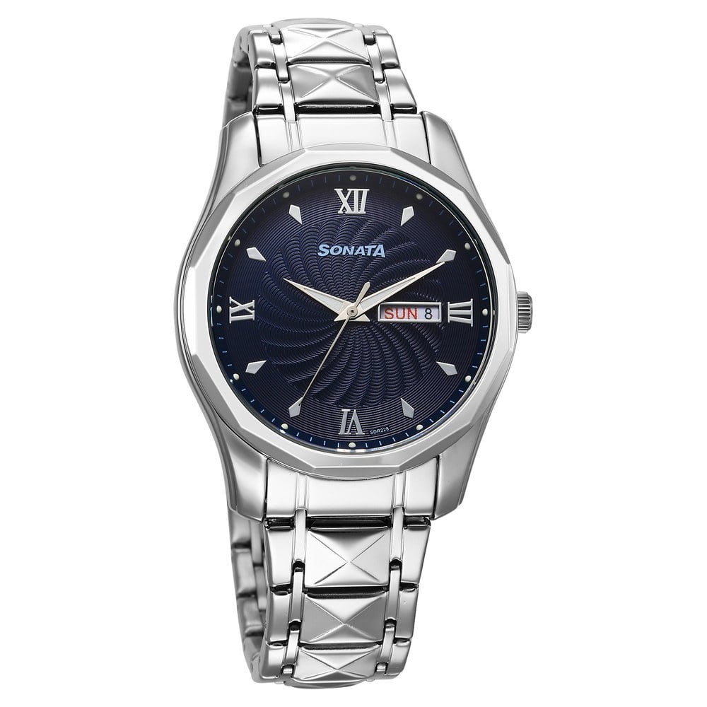 Sonata Wedding Quartz Analog Blue Dial Stainless Steel Strap Watch For Men Style NU77159SM01 image 1