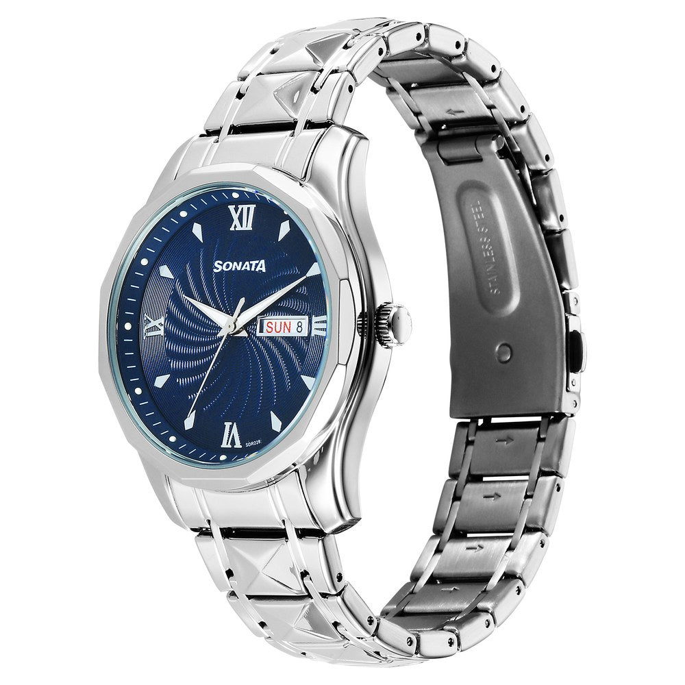 Sonata Wedding Quartz Analog Blue Dial Stainless Steel Strap Watch For Men Style NU77159SM01 image 3