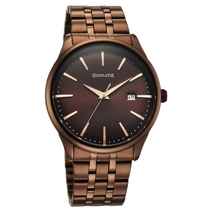 Sonata Eternia Quartz Analog with Date Brown Dial Metal Strap Watch For Men image 1