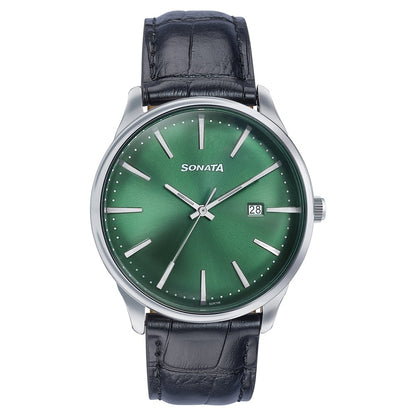 Sonata Wedding Edit Quartz Analog with Date Green Dial Leather Strap Watch For Men image 2