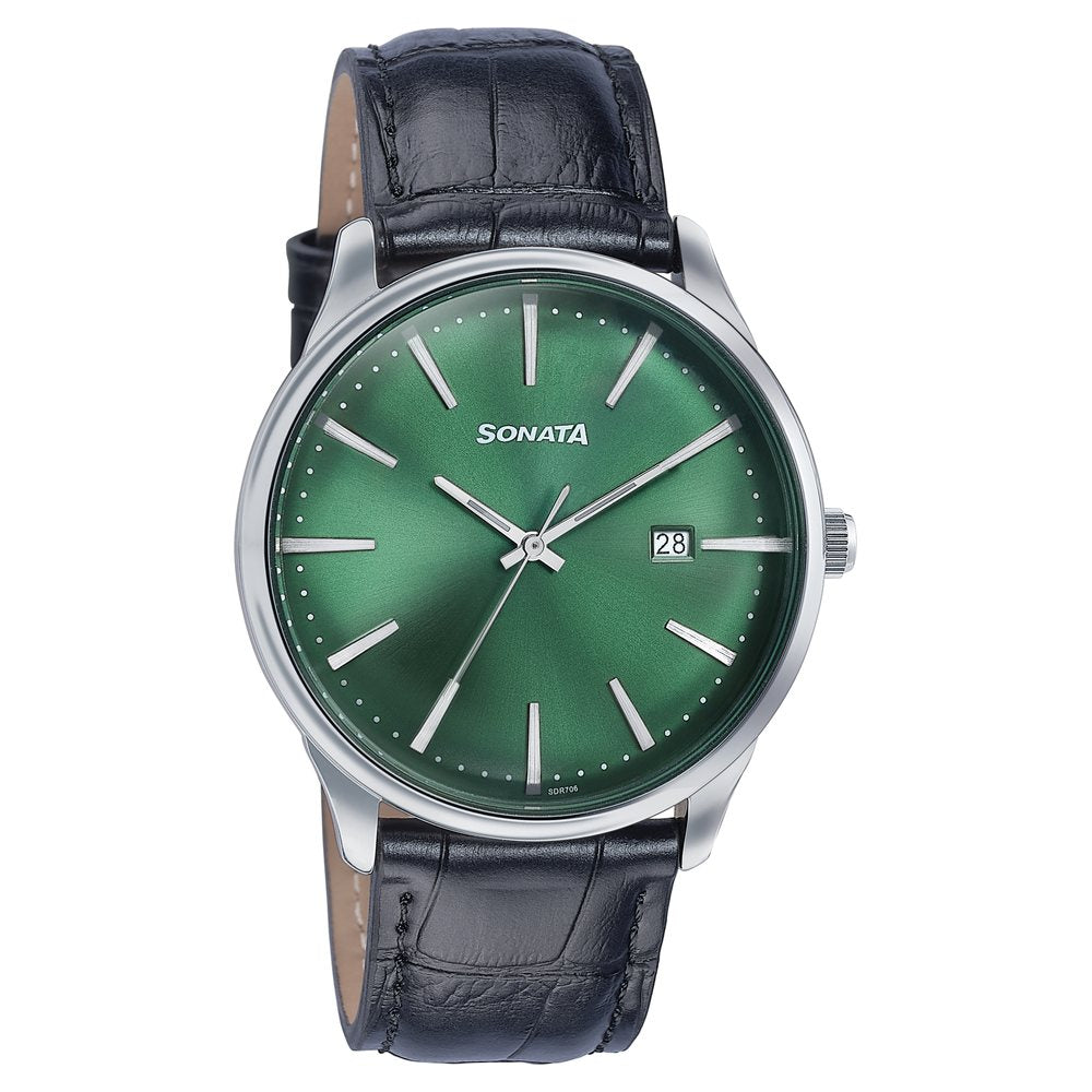 Sonata Wedding Edit Quartz Analog with Date Green Dial Leather Strap Watch For Men image 3