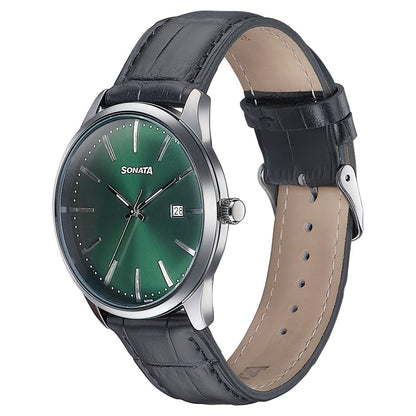 Sonata Wedding Edit Quartz Analog with Date Green Dial Leather Strap Watch For Men image 4