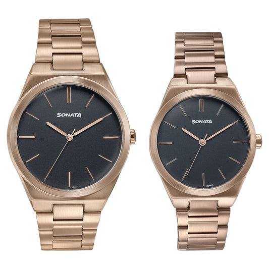 Sonata Wedding Edit Quartz Analog Black Dial Stainless Steel Strap Watch For Pair Style NU7716987088WM01 image 2