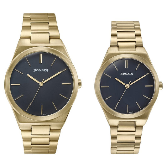 Sonata Wedding Edit Quartz Analog Black Dial Stainless Steel Strap Watch For Pair Style NU7716987088YM01 image 2