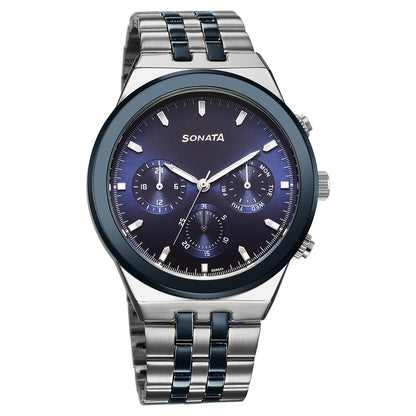 Sonata Eternia Quartz Multifunction Blue Dial Metal Strap Watch For Men image 1