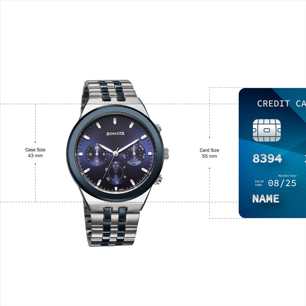 Sonata Eternia Quartz Multifunction Blue Dial Metal Strap Watch For Men image 4