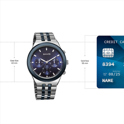 Sonata Eternia Quartz Multifunction Blue Dial Metal Strap Watch For Men image 4