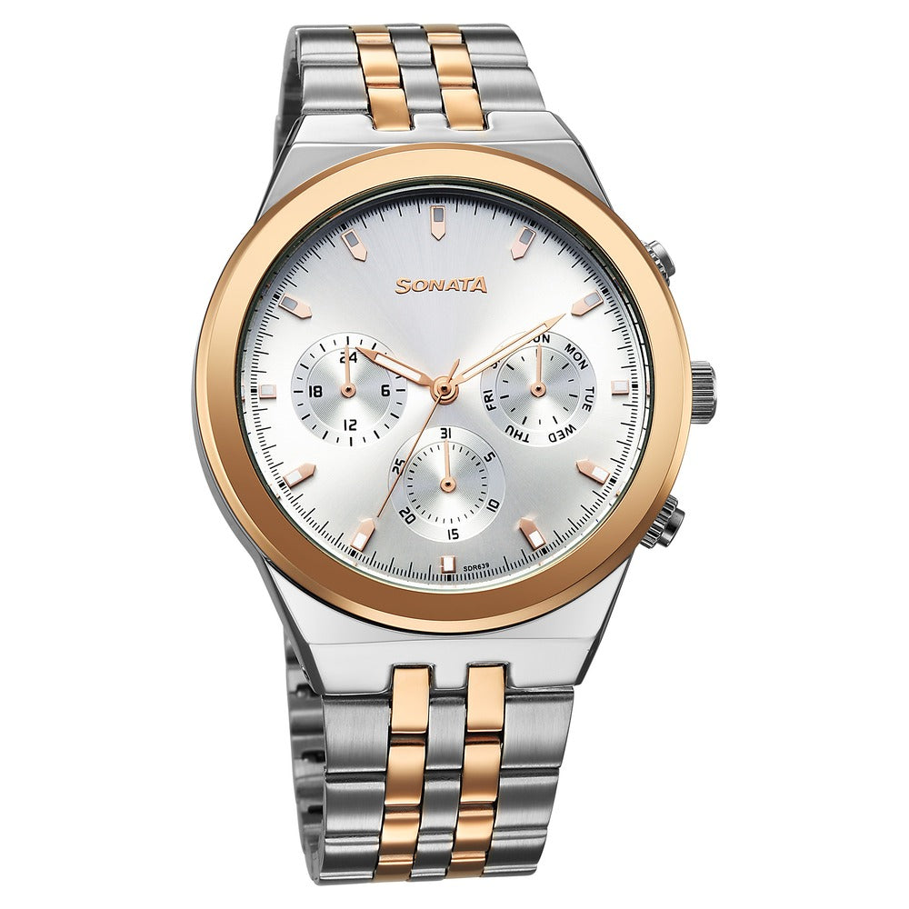 Sonata Eternia Quartz Multifunction Silver Dial Metal Strap Watch For Men image 1