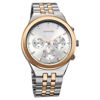 Sonata Eternia Quartz Multifunction Silver Dial Metal Strap Watch For Men image 1