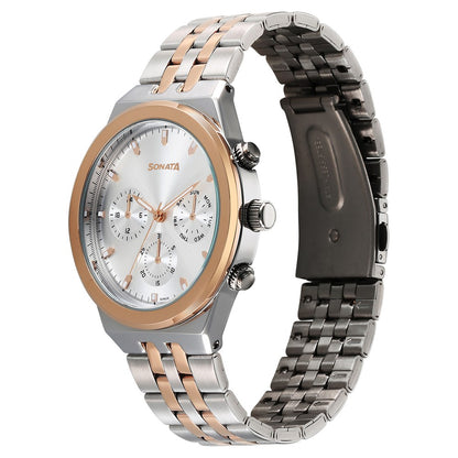 Sonata Eternia Quartz Multifunction Silver Dial Metal Strap Watch For Men image 2