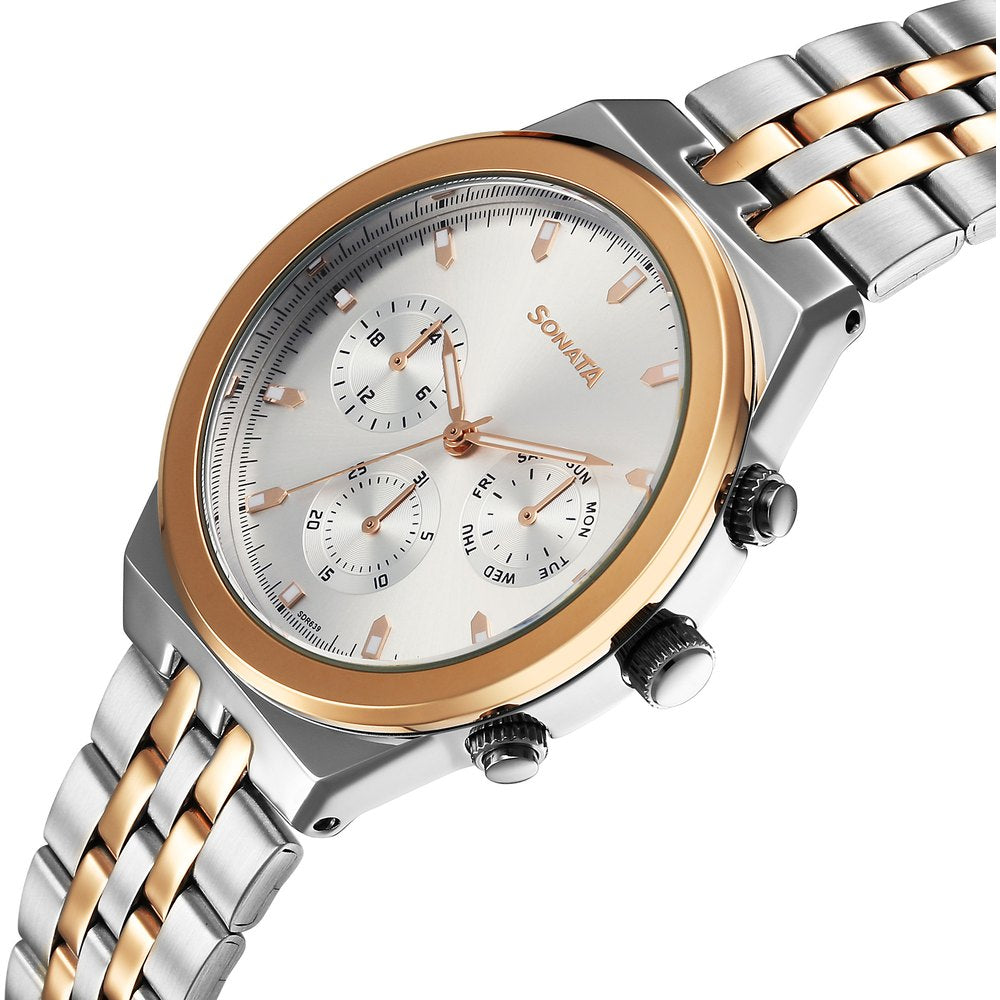 Sonata Eternia Quartz Multifunction Silver Dial Metal Strap Watch For Men image 3