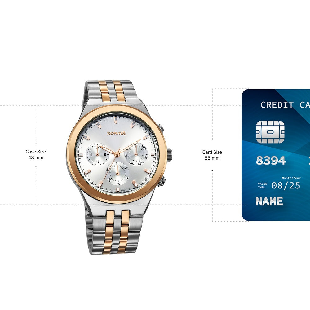 Sonata Eternia Quartz Multifunction Silver Dial Metal Strap Watch For Men image 4