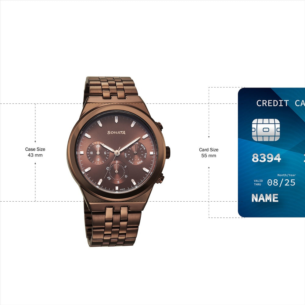 Sonata Eternia Quartz Multifunction Brown Dial Metal Strap Watch For Men image 4