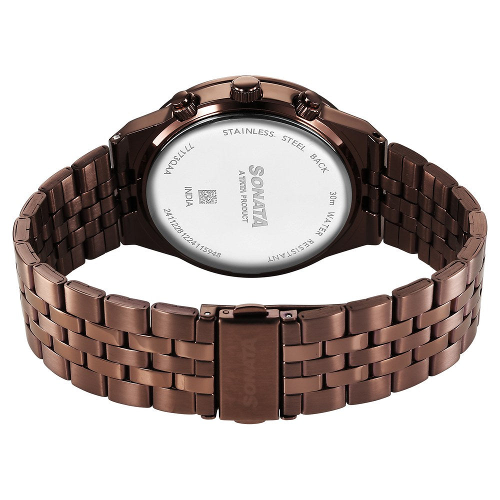 Sonata Eternia Quartz Multifunction Brown Dial Metal Strap Watch For Men image 5