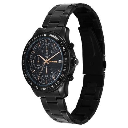 Sonata Chronos Quartz Analog with Date Black Dial Black Colour Stainless Steel Strap Watch For Men image 2