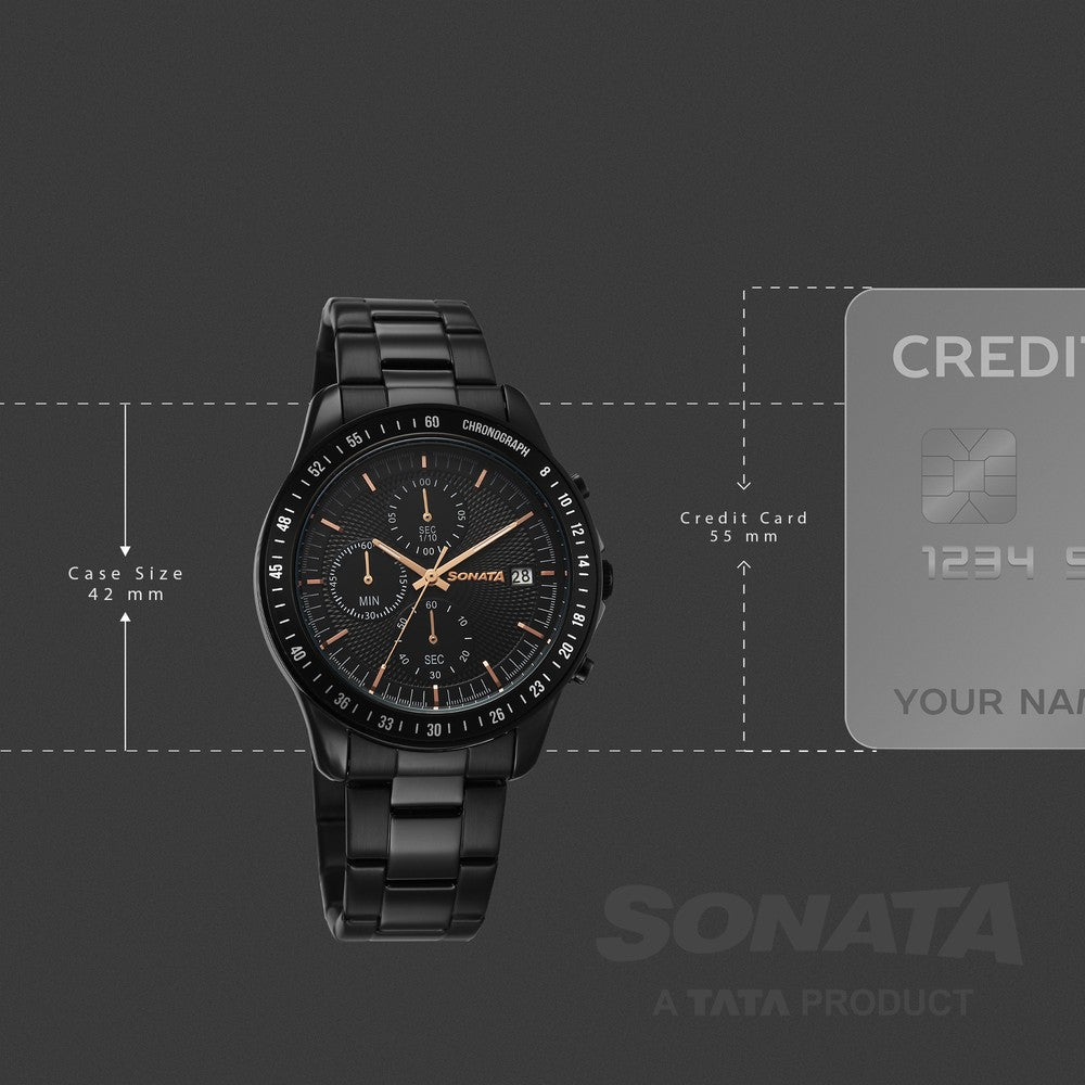Sonata Chronos Quartz Analog with Date Black Dial Black Colour Stainless Steel Strap Watch For Men image 4