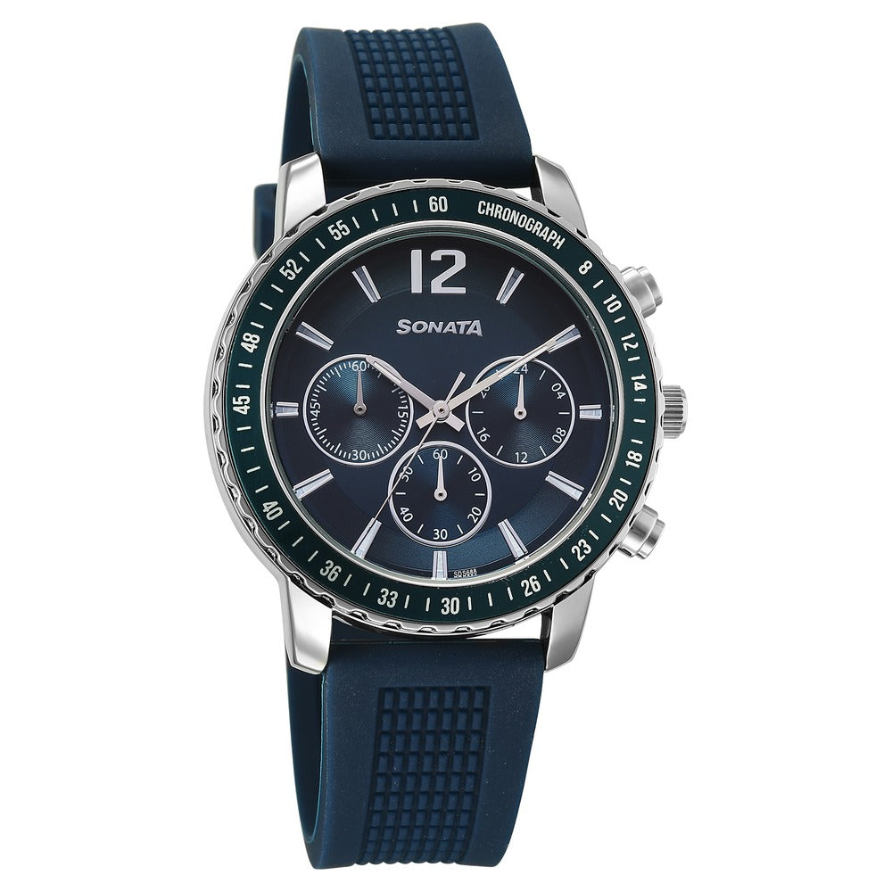 Sonata Chronos Quartz Analog with Date Blue Dial Blue Colour Plastic Strap Watch For Men image 2