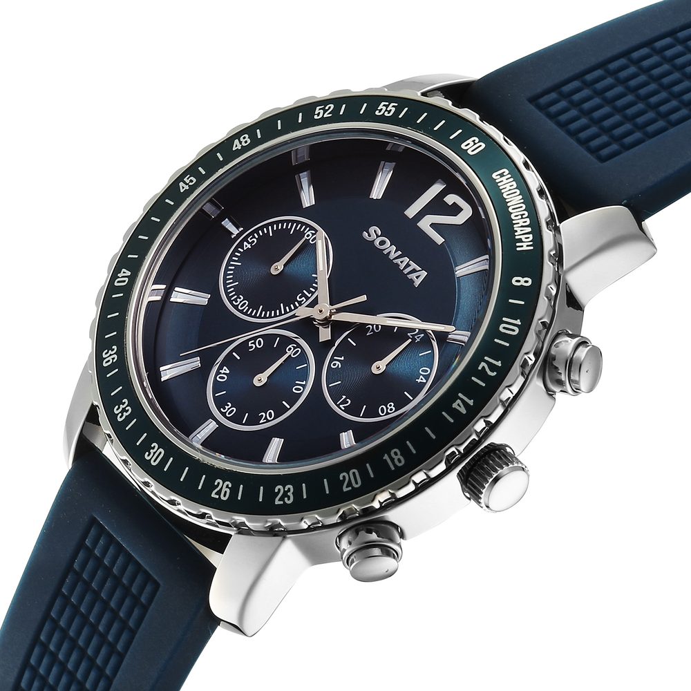 Sonata Chronos Quartz Analog with Date Blue Dial Blue Colour Plastic Strap Watch For Men image 5