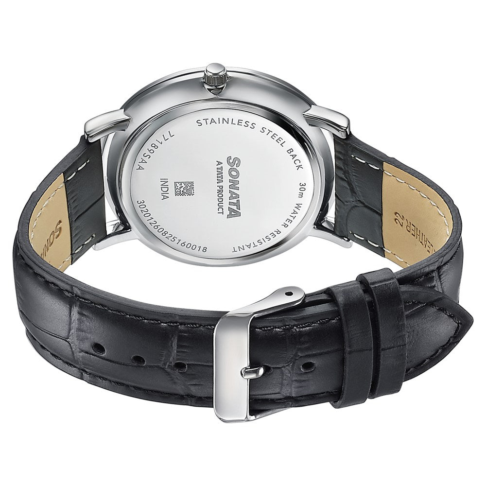 Sonata Verve Quartz Analog Silver Dial Black Leather Strap Watch For Men image 6