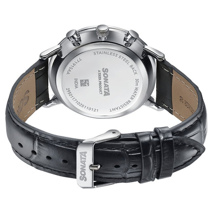 Sonata Festive Quartz Multifunction Silver Dial Black Leather Strap Watch For Men image 6