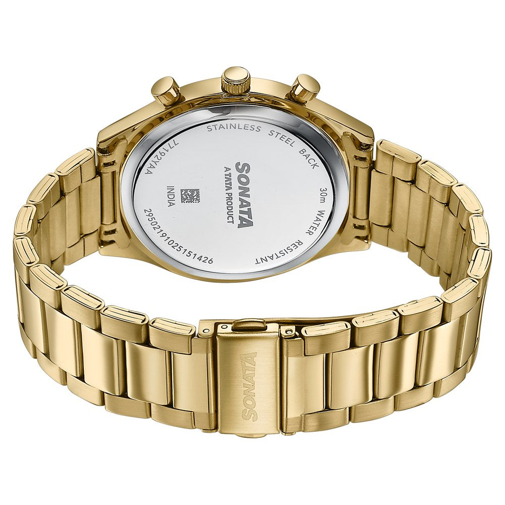 Sonata Festive Quartz Multifunction Silver Dial Gold Metal Strap Watch For Men image 6