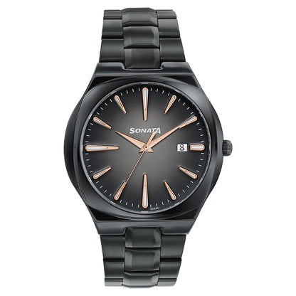 Sonata Festive Quartz Analog Black Dial Black Metal Strap Watch For Men image 1