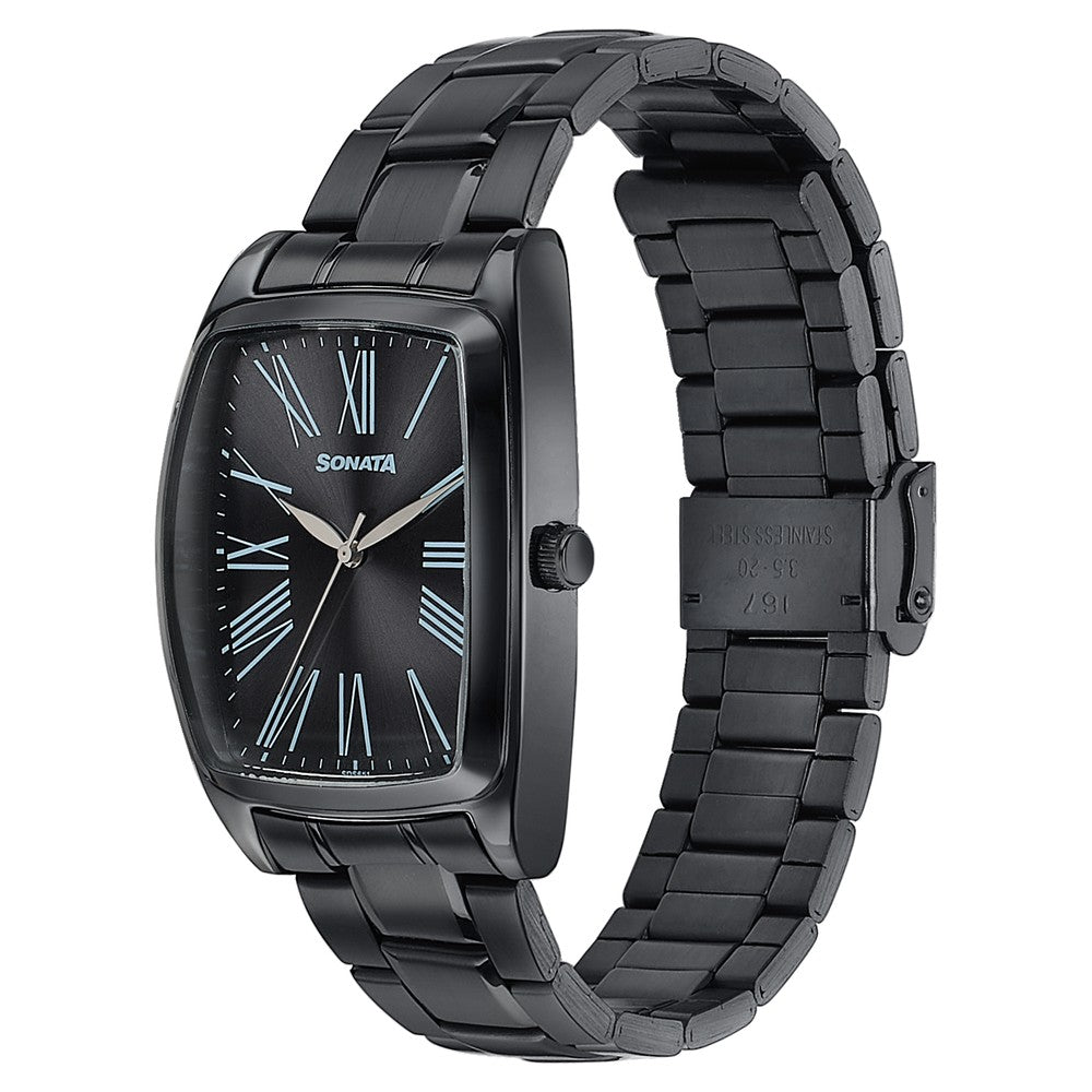 Sonata Ascent Black Tonneau Watch for Men image 3