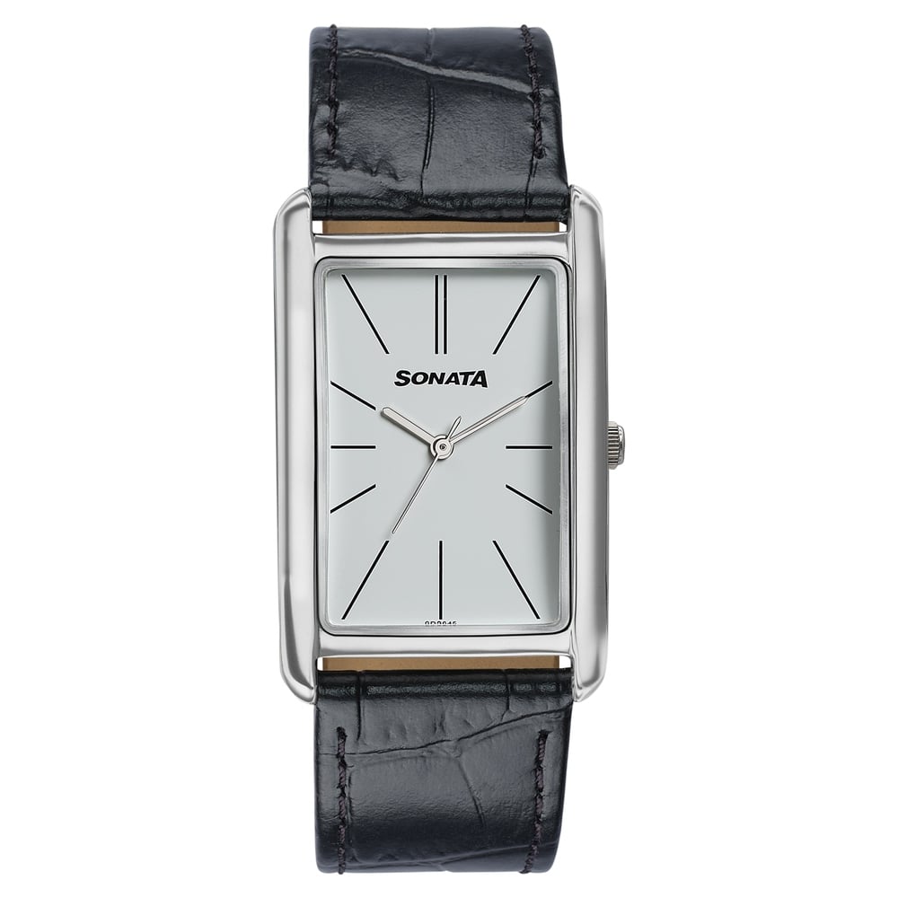 Sonata Ascent White Rectangular Watch with Leather Strap image 1