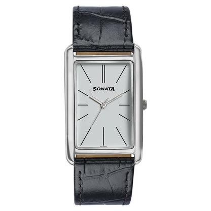 Sonata Ascent White Rectangular Watch with Leather Strap image 1