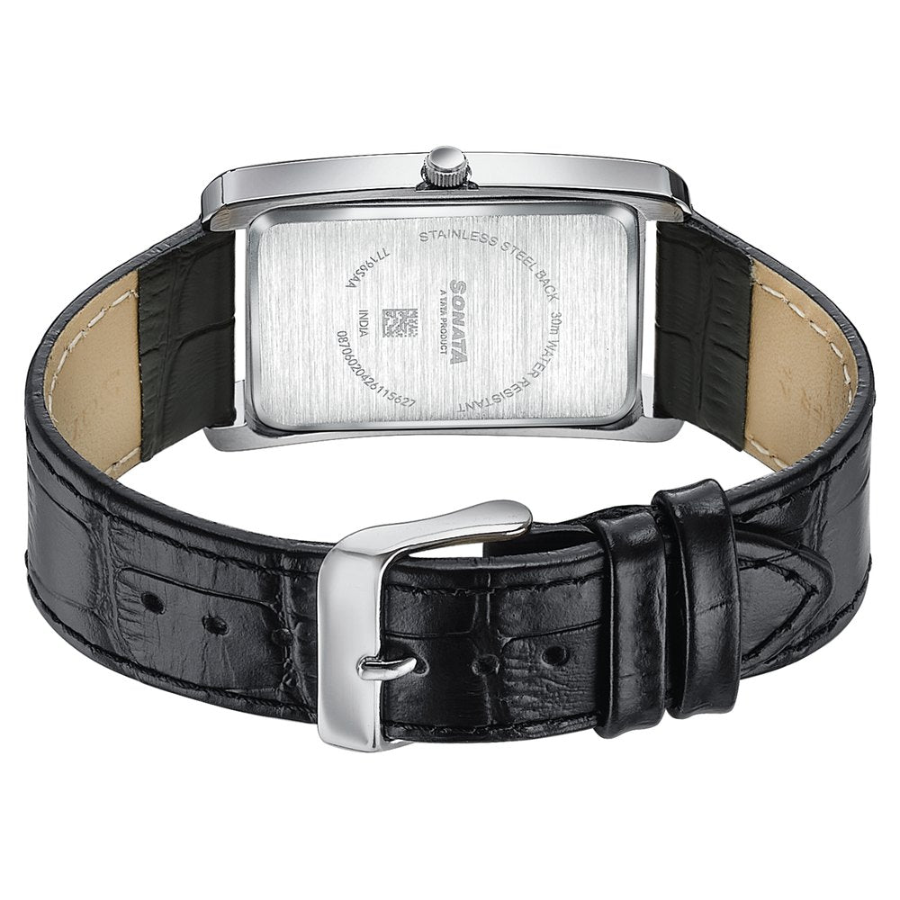 Sonata Ascent White Rectangular Watch with Leather Strap image 6