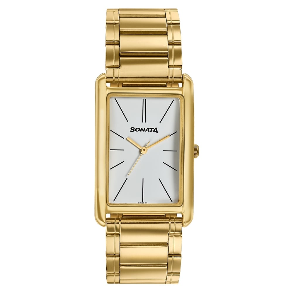 Sonata Ascent Gold Rectangular Watch with Metal Bracelet image 1