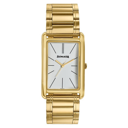 Sonata Ascent Gold Rectangular Watch with Metal Bracelet image 1