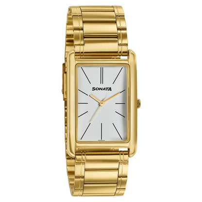 Sonata Ascent Gold Rectangular Watch with Metal Bracelet image 2