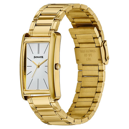 Sonata Ascent Gold Rectangular Watch with Metal Bracelet image 3
